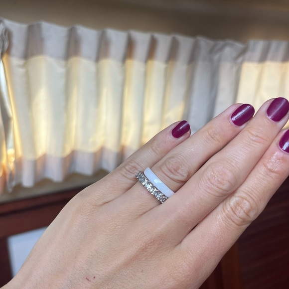 Kendall Jenner Ring Stack Eternity Ring and White Enamel Ring - Picture 10 of 12